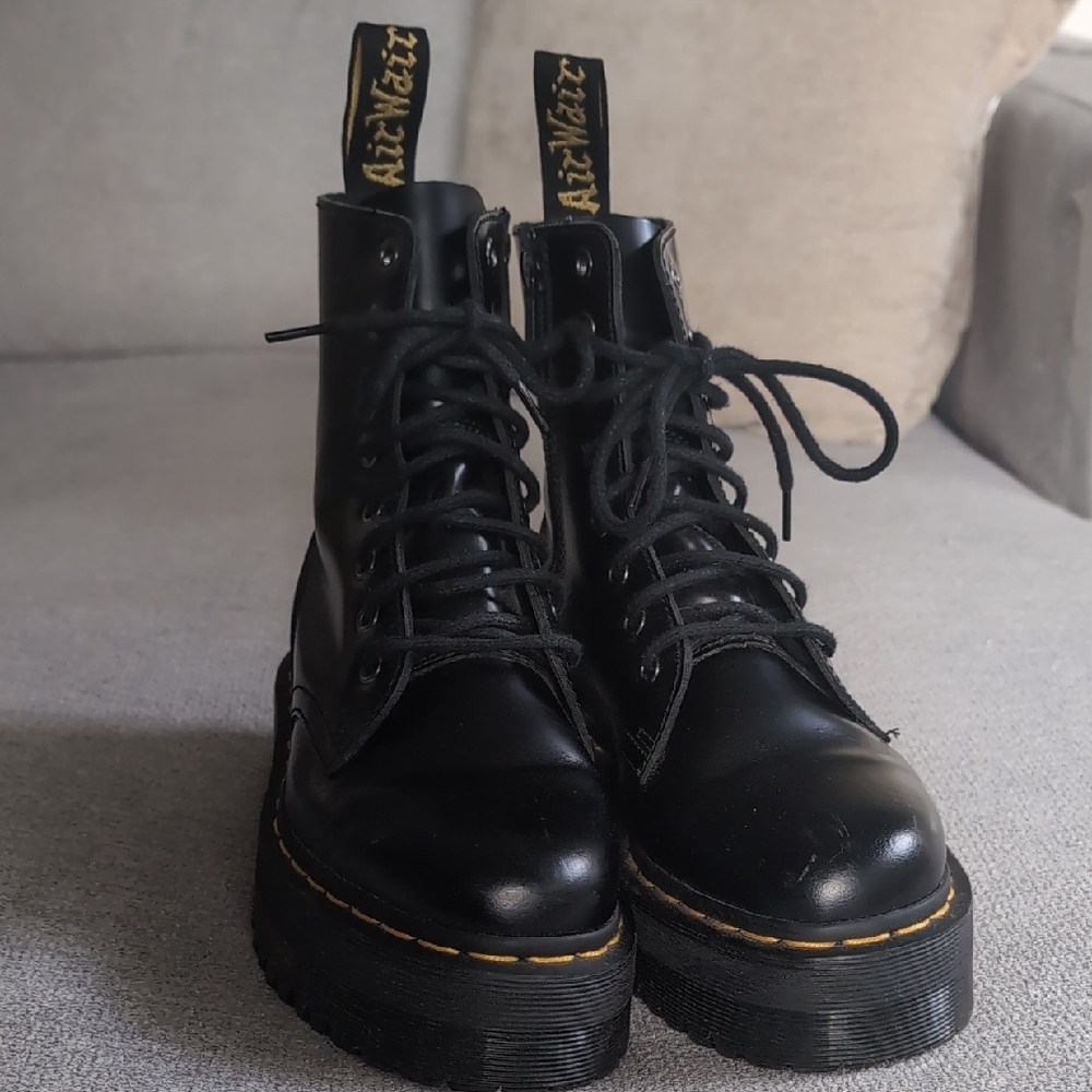 Dr. Martens Black Combat Boots with Yellow Stitching